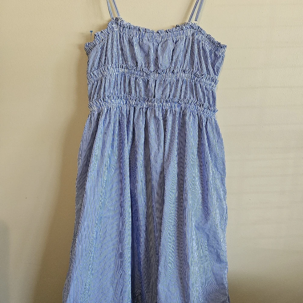 Free Asembley Blue and White Stripped Dress 100% Rayon Size Large. - Picture 6 of 16